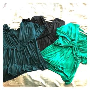 3 Kiyonna faux wrap A-line short-slv Rayon Tees